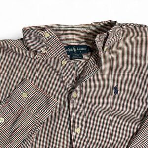 Ralph Lauren Button Down Shirt Men’s M Red Blue Gingham Plaid Cotton Long Sleeve
